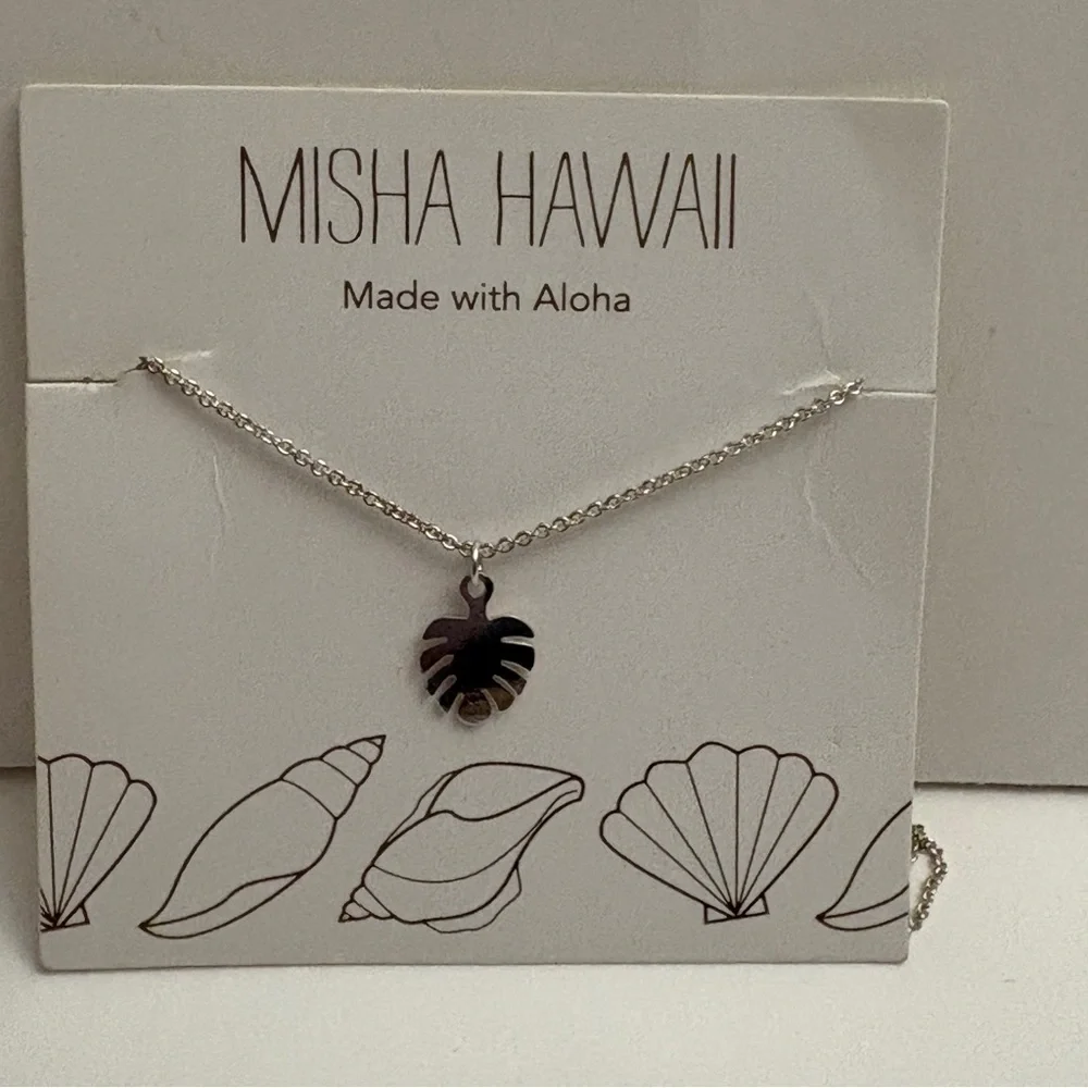 Misha Hawaii Silver Necklace with Leaf Pendant